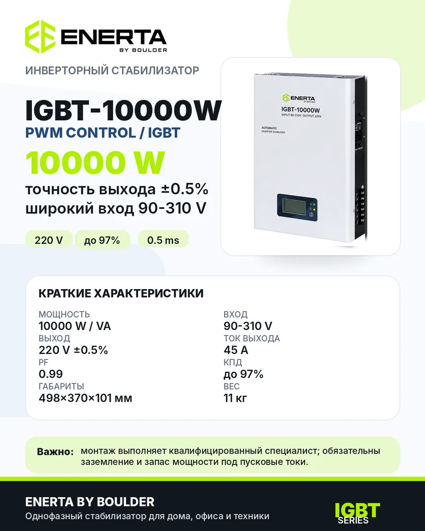Характеристики ENERTA IGBT-10000W на карточке